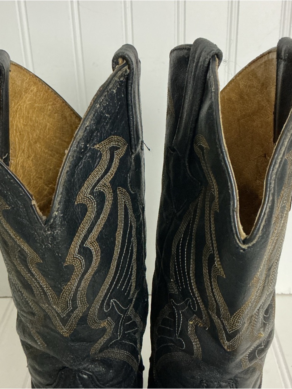 Tierra Blanca Womens USA 7 Mexican 26 Black Leather Vibram Sole Cowboy Boots - Picture 15 of 16